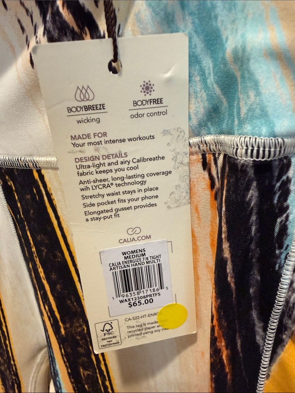 CALIA Teal, Orange & Black Striped Active Leggings - Picture 2 of 6